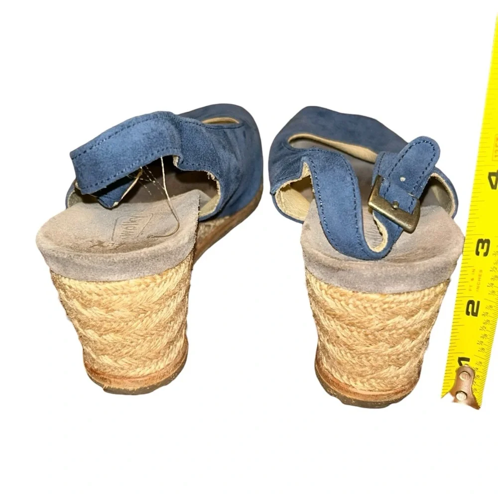Wolky Blue Suede Peep‎ Toe Wedge Slingback Sandals Size 40 Comfort Shoes